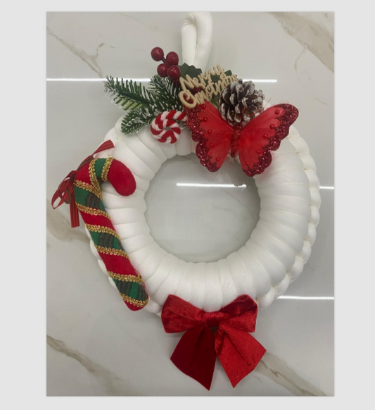 ghirlanda natalizia merry christmas mashmellow bianca e rossa