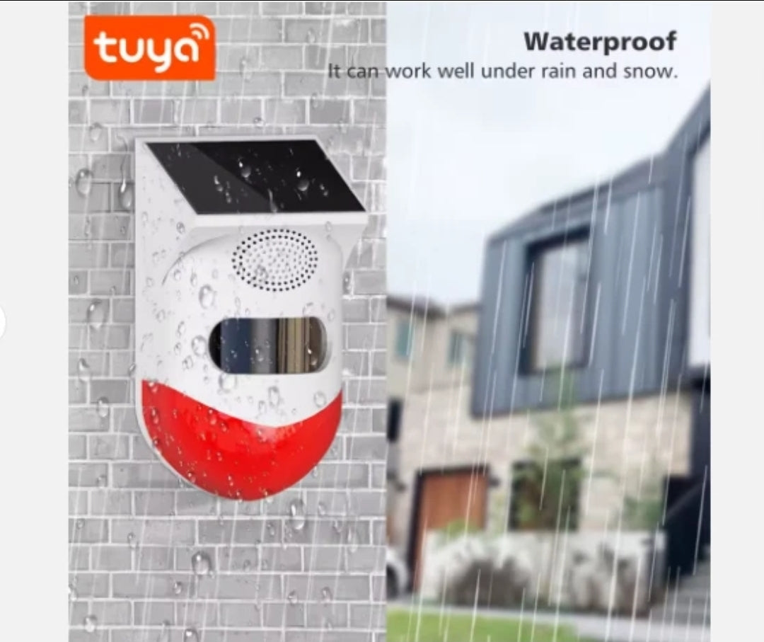 Sensore IR movimento per esterno WiFi Tuya sirena integrata a batteria e solare