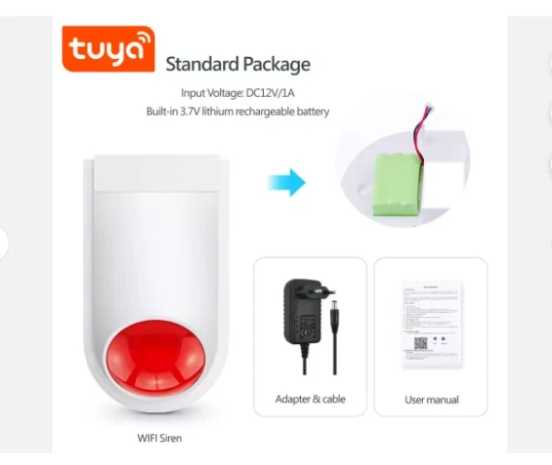 Sirena da esterno wifi Tuya 120db elettrica con batteria ricaricabile interna