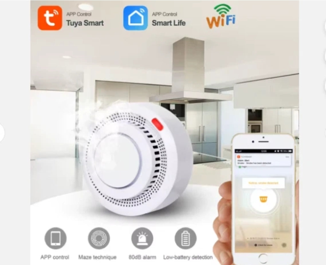 Sensore rilevatore Fumo WiFi Tuya Smart con sirena integrata 85 dB